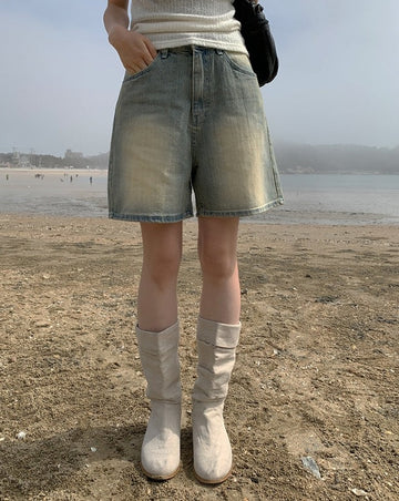 Yellow Tin Washing Short Denim Pants